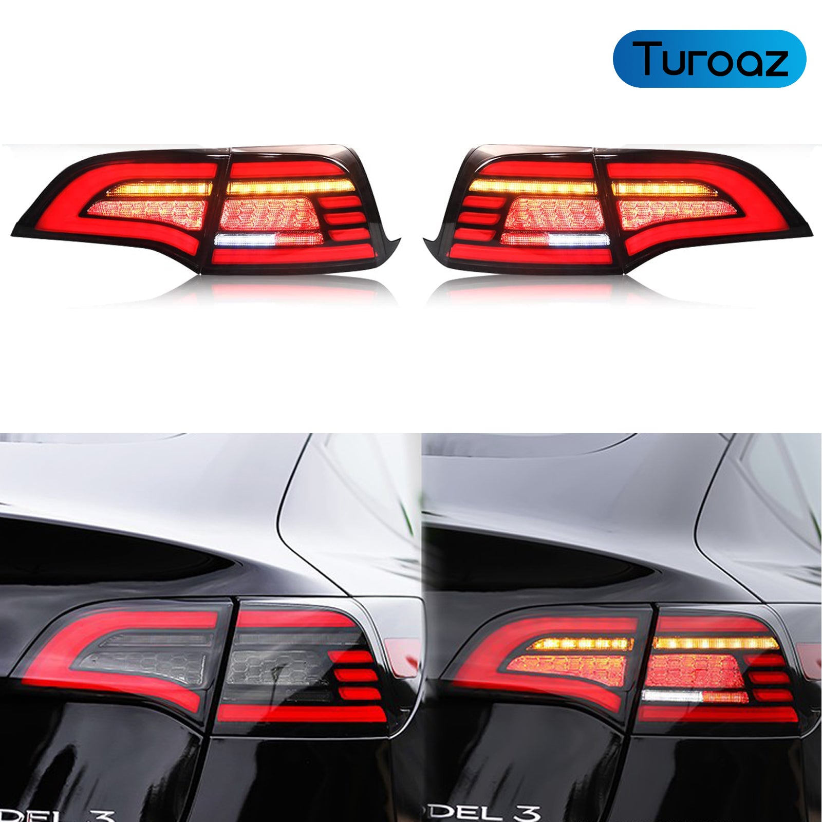 Turoaz LED Tail Light Assembly for Tesla Model 3 Y 2021+, Streamlined