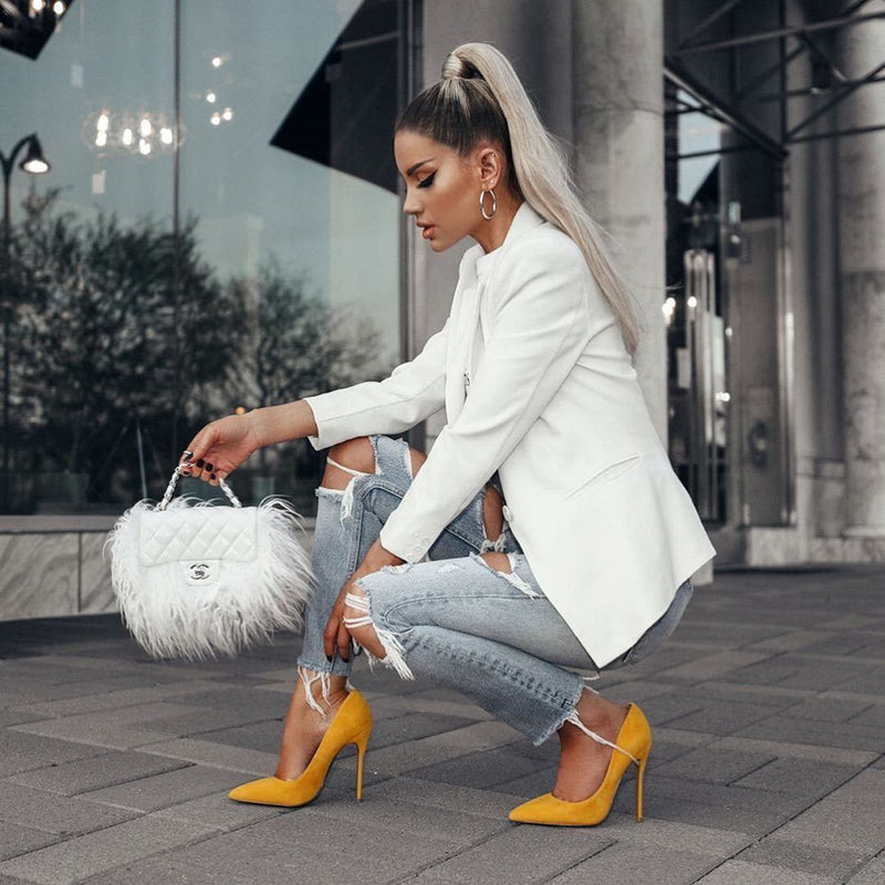 Leah Yellow  Suede Pumps