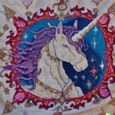 A Renaissance-style tapestry of a unicorn.