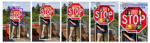 A figure showing adversarial patch stickers placed on a stop sign