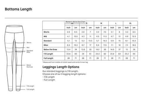 size chart hustle leggins