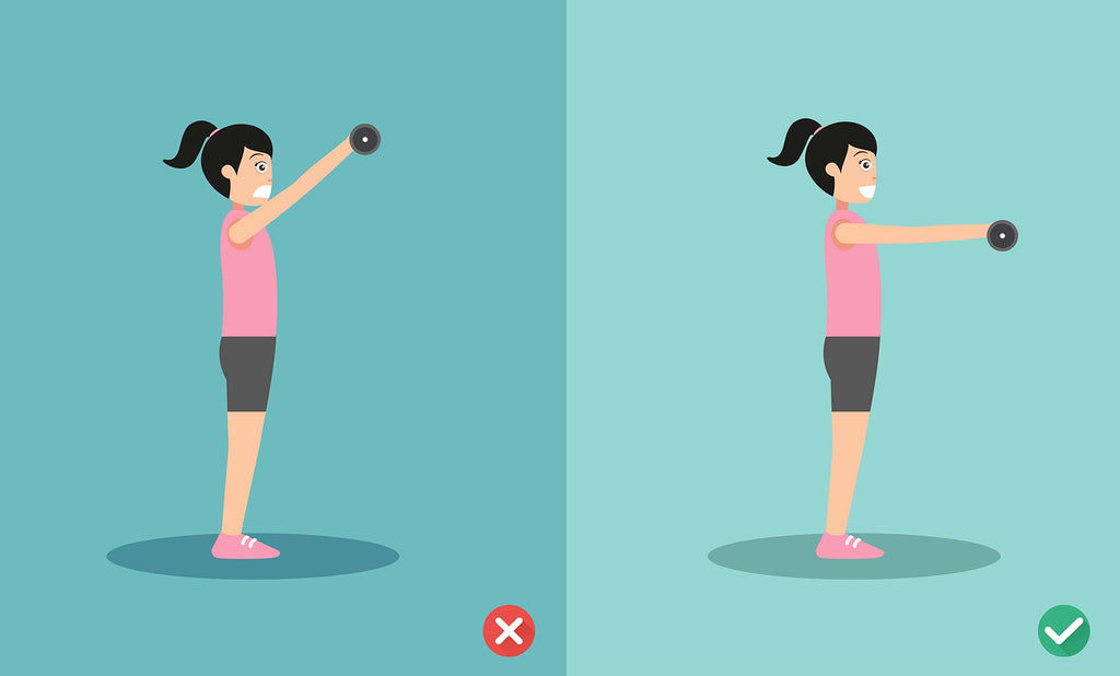 Infographic explaining the correct way to do a front dumbbell lift