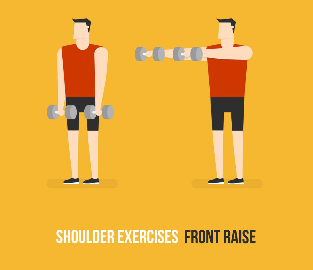 Infographic on how to do a front arm raise with a dumbbell