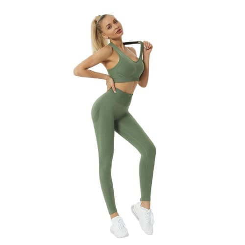 JOJOANS Women's Workout Outfit 2 Pieces Seamless Yoga Workout Set High  Waist Leggings with Sports Bra Gym Clothes Sets Green M – The Home Fitness  Corp