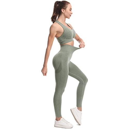 JOJOANS Women's Workout Outfit 2 Pieces Seamless Yoga Workout Set High  Waist Leggings with Sports Bra Gym Clothes Sets Green – The Home Fitness  Corp