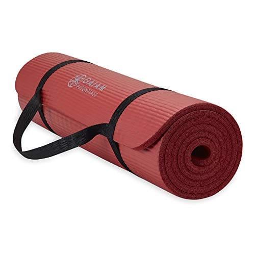 Gaiam Essentials Thick Yoga Mat Fitness & Exercise Mat with Easy-Cinch Yoga  Mat Carrier Strap, 72L x 24W x 2/5 Inch Thick