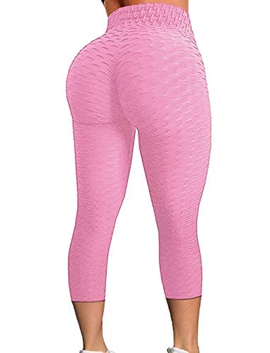 FITTOO Women's High Waist Yoga Pants Tummy Control Scrunched Booty Capri Leggings  Workout Running Butt Lift Textured Tights Pink – The Home Fitness Corp
