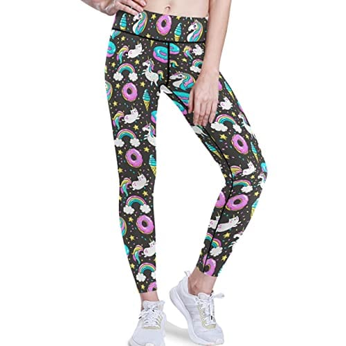 visesunny High Waist Yoga Pants with Pockets Unicorn Rainbow Ice Cream  Donut Black Pattern Buttery Soft Tummy Control Running Workout Pants 4 Way  Stretch Pocket Leggings – The Home Fitness Corp