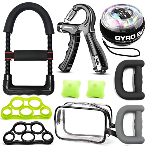 EXBEPE Auto-Start Power Gyro Ball, Metal Ball Center,Hand Wrist Forearm  Trainer and Fingers Grip Strengthener for Exercise Joint and Muscle with  LED