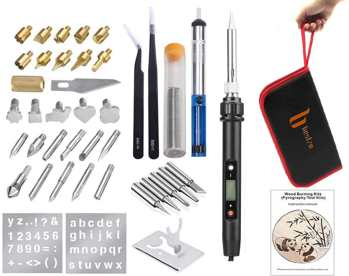 BESTZO Wood Burning Kit -LCD Wood Burning Tool Kit With Soldering Iron, Pyrography Wood Burning Pen With Embossing, Carving, (Soldering Tip)