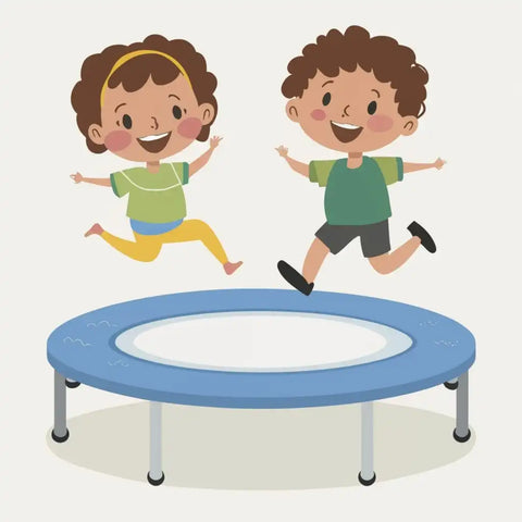 2 kids jumping on trampoline
