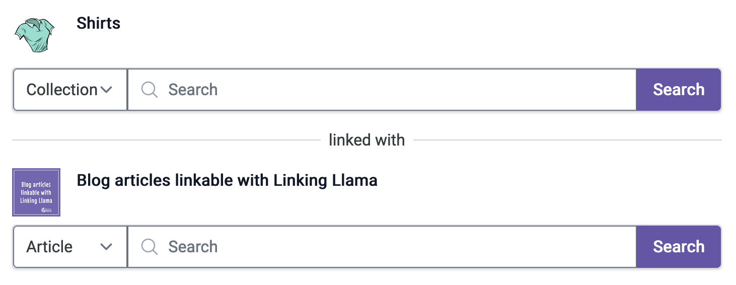Example from Linking Llama's app creating a link between a collection and an article