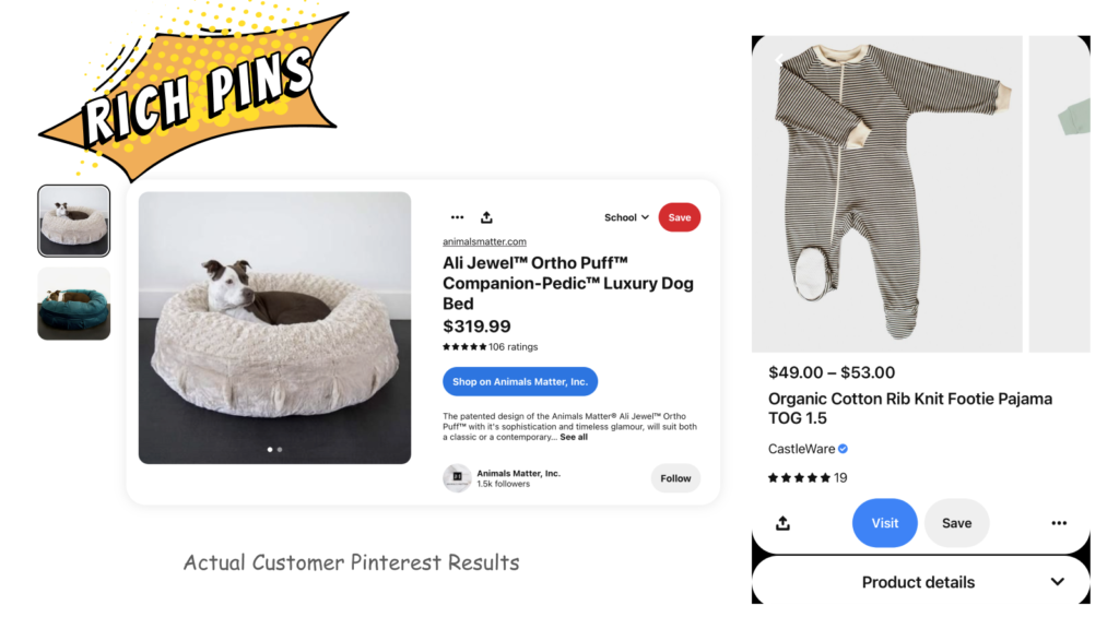 Example Pinterest Rich Pins for acual customers