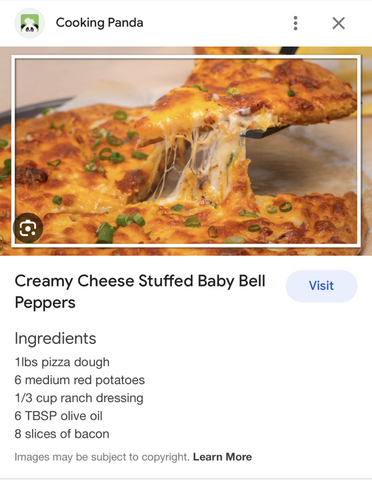 Cookingpanda.com recipe Google Image Rich Result showing the ingredients needed for their recipe