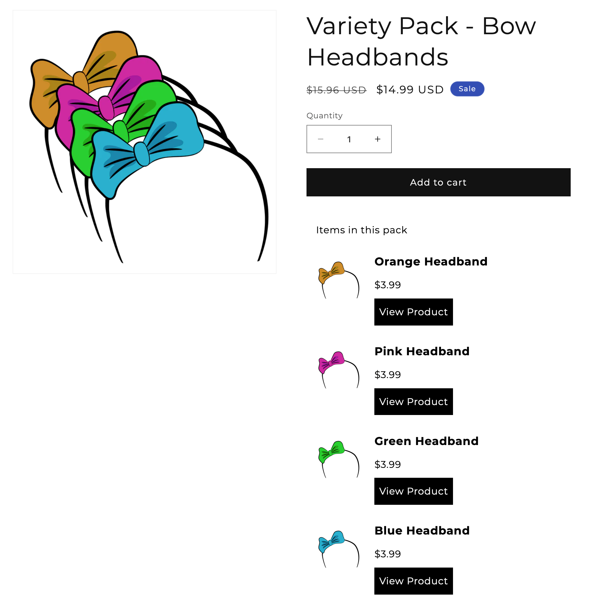 A variety pack of Bow Headbands example linked to individual products included in the variety pack.
