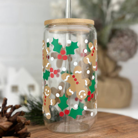 Line Art Reindeer Glass Cup, Libbey, Christmas, Personalized Clear