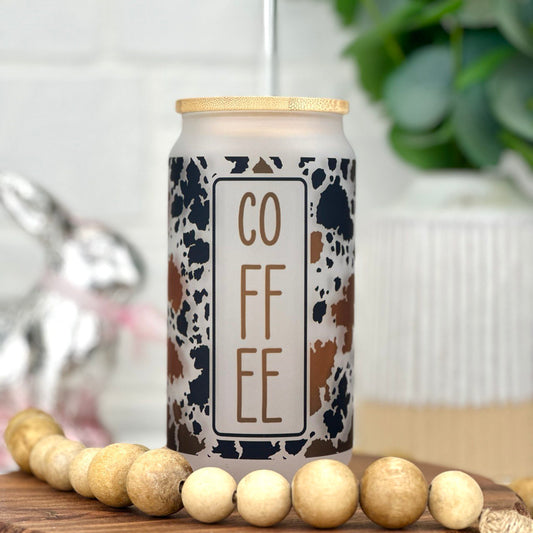 Cute Cow Beer Can Iced Coffee Glass Cup With Lid and Straw Glass Tumbler  With Straw and Lid Iced Coffee Cup Libbey Glass Glass Can 