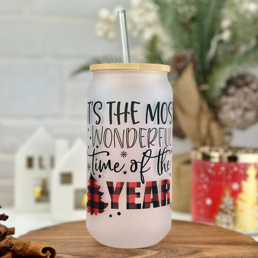 16oz Lets Get Lit Christmas Frosted Glass Libbey Cup , Sublimation