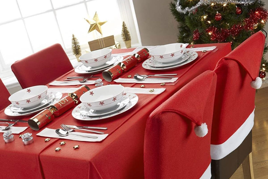 Transform your holiday dining experience with Celebright Chair Covers, adding a touch of sophistication to your Christmas table setting.