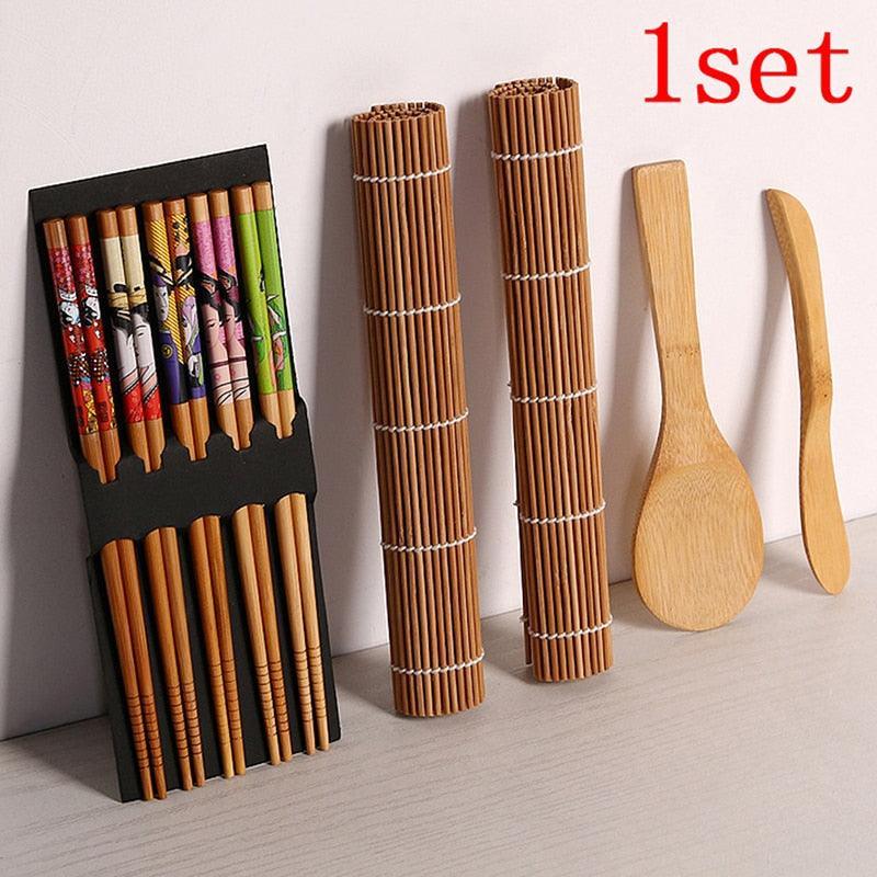 Akozon 13pcs Bamboo Sushi Rolling Mat Sushi Making Kit Homemade Sushi Gadget, Brown