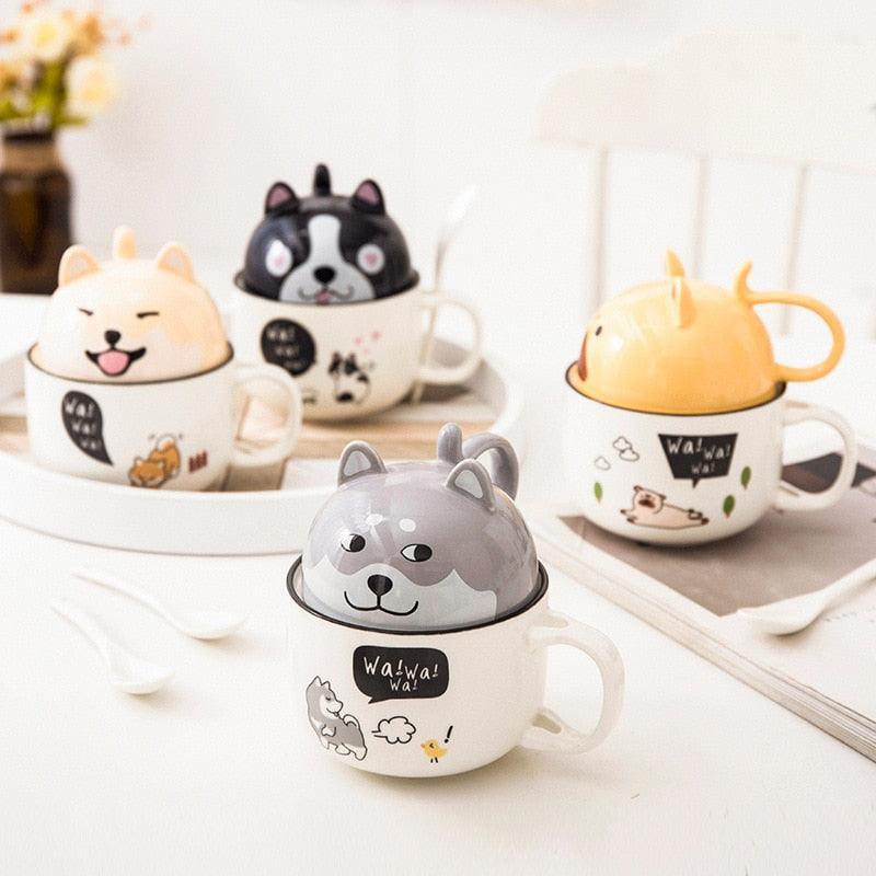 Coffee Cup And Saucer Ceramic Mug With Spoon And Lid Coffee Cups Cool,cute, cup With 3d Animal,dog/cat/panda/rabbit Mug,tea,water Cup Gifts Coffee Mug(