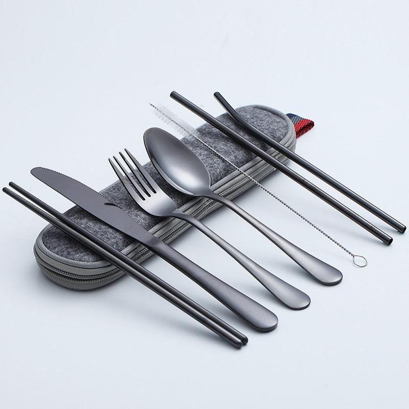 Everso Stainless Steel Fork Spoon Chopsticks Set Travel Cutlery Set  Portable Tableware 