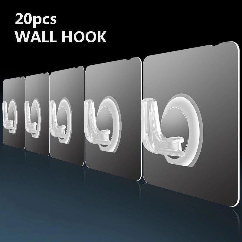 Transparent Double-Sided Wall Hooks for Bathroom and Kitchen Storage - Set  of 10 – pocoro