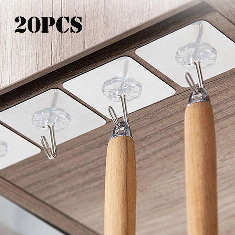 Transparent Double-Sided Wall Hooks for Bathroom and Kitchen Storage - Set  of 10 – pocoro