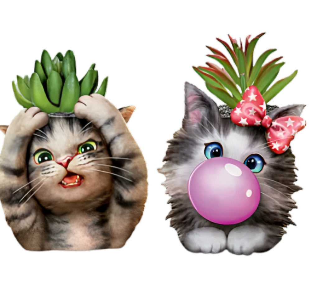 The Bradford Exchange Pickles And Bubbles Purr-fect Planters Sculpture Collection Issue #2 Purr fectly AdorableThe Cat tastic Succulent Hand Painted & Realistic Sculpture by Kayomi Harai 4.25-inches