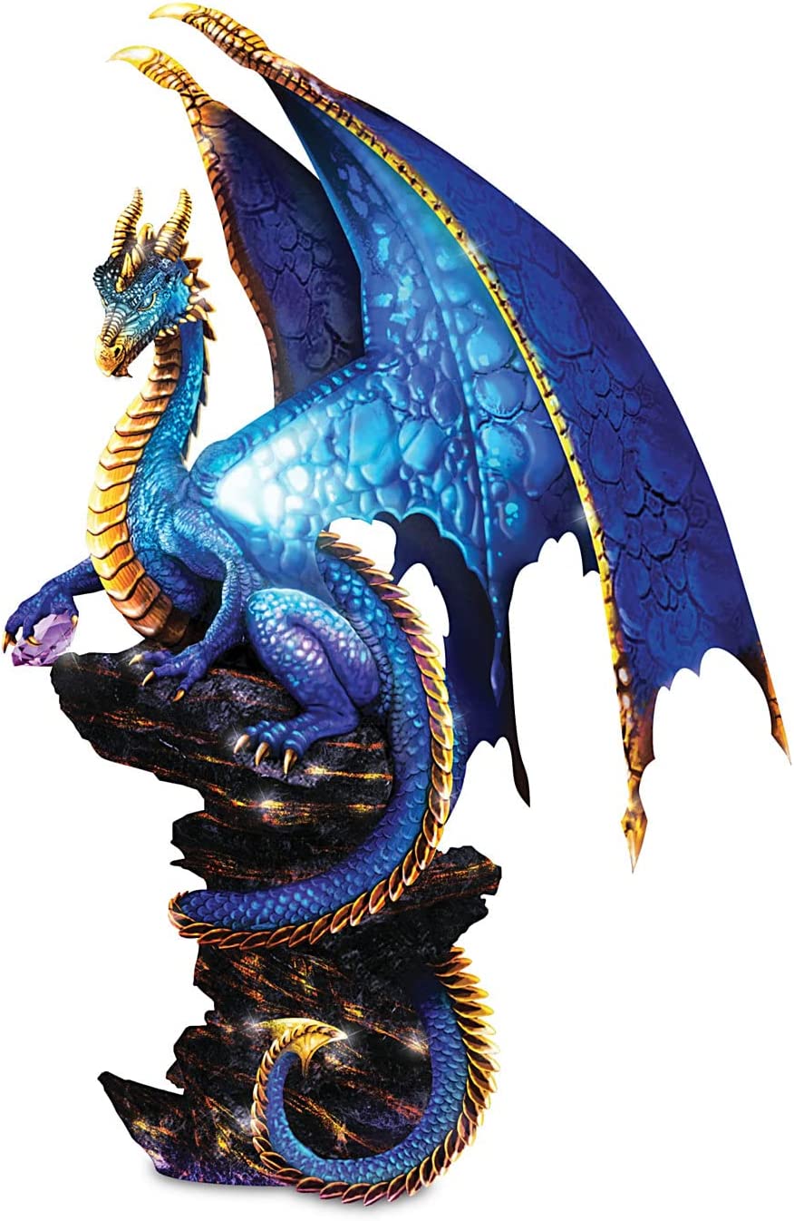 The Bradford Exchange Ancient Mysteries Sculpture Collection Issue#1: 'Mystic Treasures Dragon' Handcrafted Resin Sculpture with LED Illumination and Faux Jewel 11-Inches