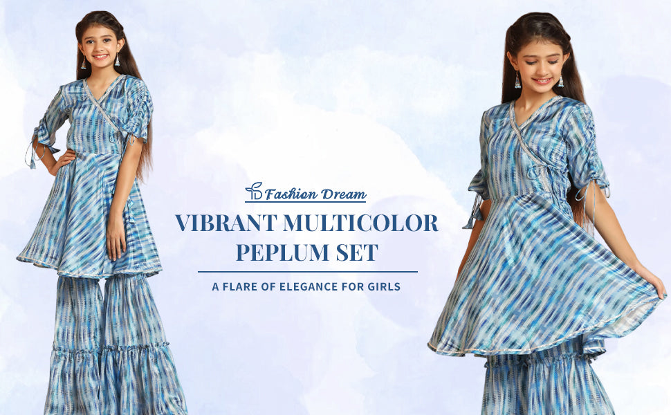 ”Girls Multicolor Peplum Kurta With Sharara Set