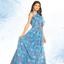 Girls Sky Blue Tabby Silk Floral Printed Lehenga Choli Set Colour