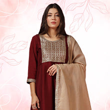 ”Women's Purple Embroidered Kurta And Pant Set With Dupatta Color”