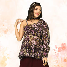 ”Women’s Georgette One Shoulder Top,Palazzo, Dupatta Color”