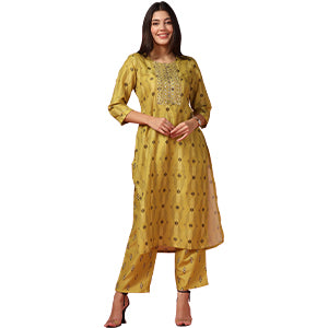 ”women-s-yellow-poly-muslin-printed-kurta-and-pant-set-fdwset00107-A”