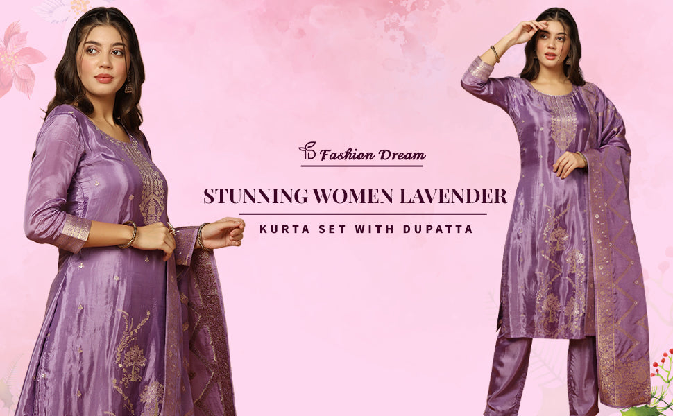 Women's Lavender Dola Silk Jacquard Work Kurta Set With Dupatta