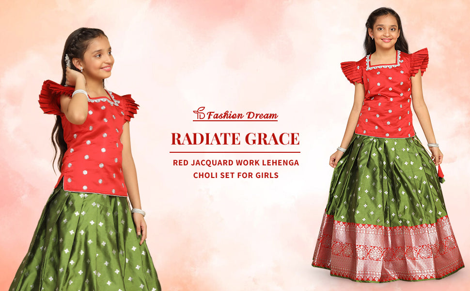 ”Girls Red Jacquard Work Lehenga Choli Set”