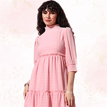 ”Women’s Baby Pink Knee Length Tiered Dress Color”