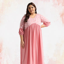 ”Womens Plus Size Pink Rayon Embroidered Empire Dress Color”