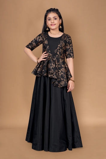 Cotton black printed flared dress by Athira Designs