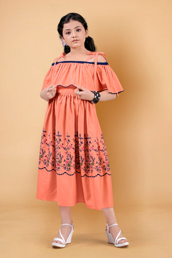 Buy Girl Crepe Fit And Flare Calf Length Dress