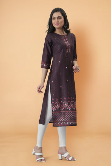 Women Poly Muslin Digital Printed Straight Readymade Kurti