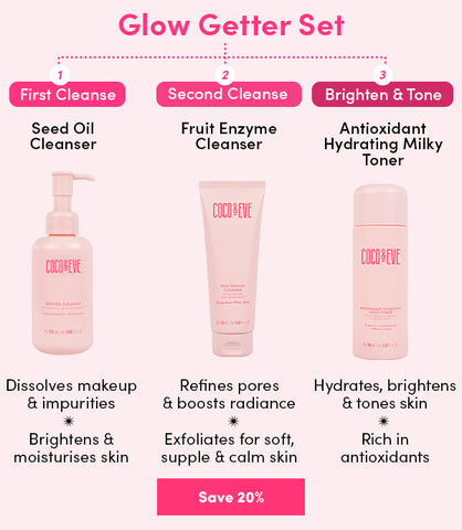 Image of skincare routine for Coco & Eve's Glow Getter Set