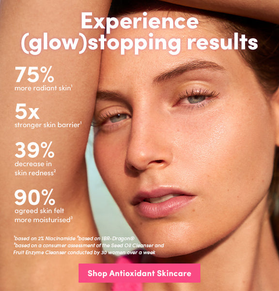 An image featuring skincare statistics. Shop Antioxidant Skincare now