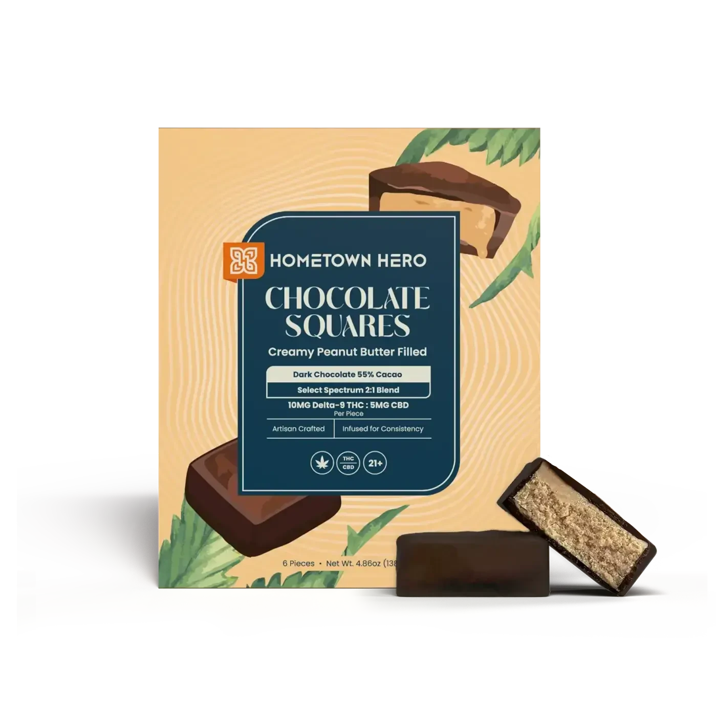 Delta 9 THC Dark Chocolate Peanut Butter Squares 10mg