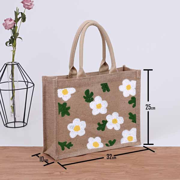 Burlap tote bag white flora - Kits – zoeycraft