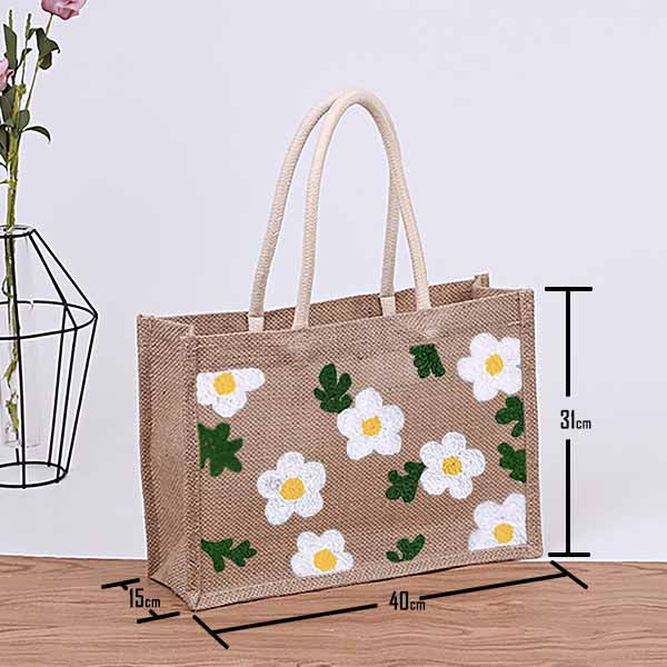Burlap tote bag white flora - Kits – zoeycraft