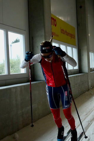 Alayna Sonnesyn working on double pole technique in the tunnel