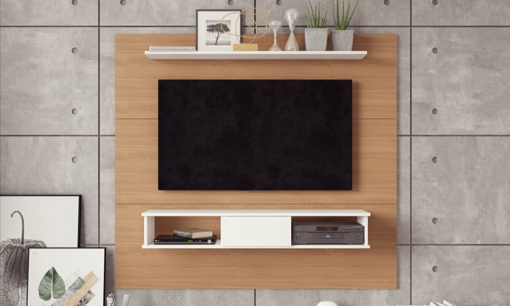 Midtown Concept Wall Mounted TV Shelf Board for 70-in TV - Light Brown