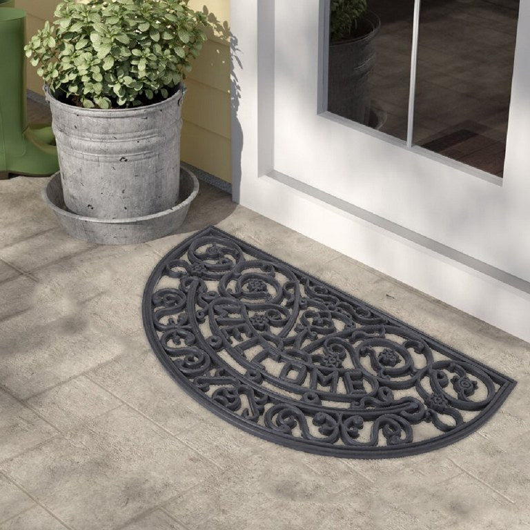 Filigree Rubber Scraper Doormat, Floor Door Mat in Black Rubber